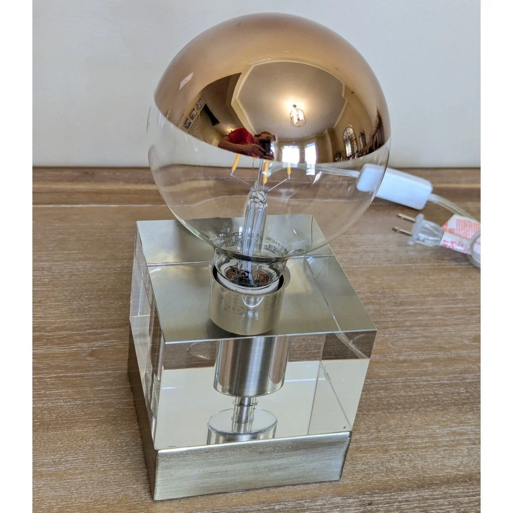 Acrylic Cube Lamp Base Large Bulb IKEA Clear Gold Heavy Industrial Accent Light